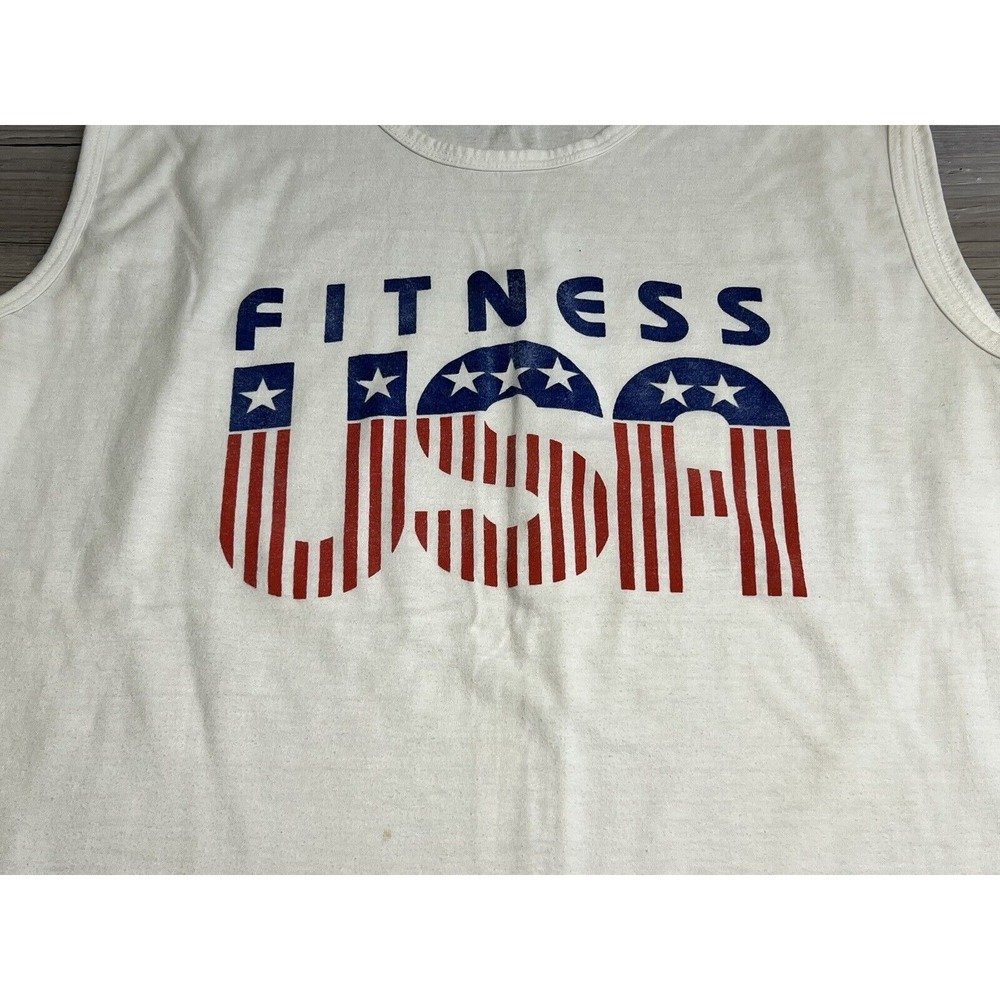 Vintage 90's Fitness USA Sleeveless T-Shirt Size Large White‎ Tagged XL - Picture 3 of 6